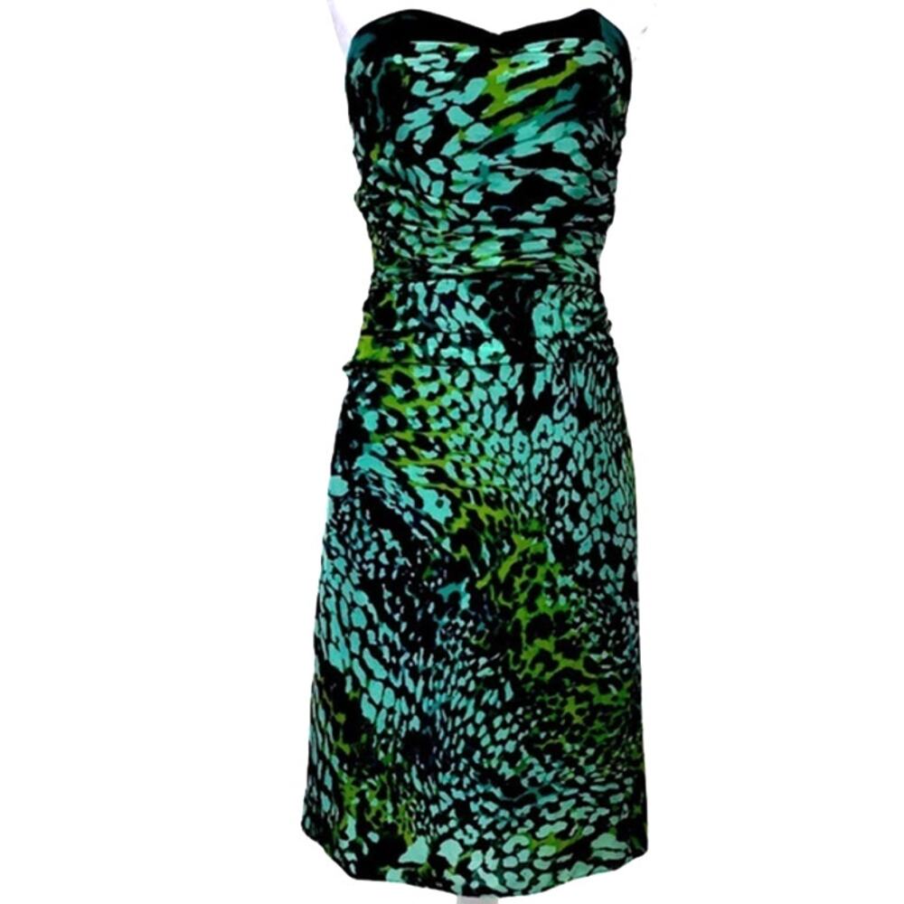 Arden B Emerald Seaskin Silk Strapless Bustier Midi Dress Small